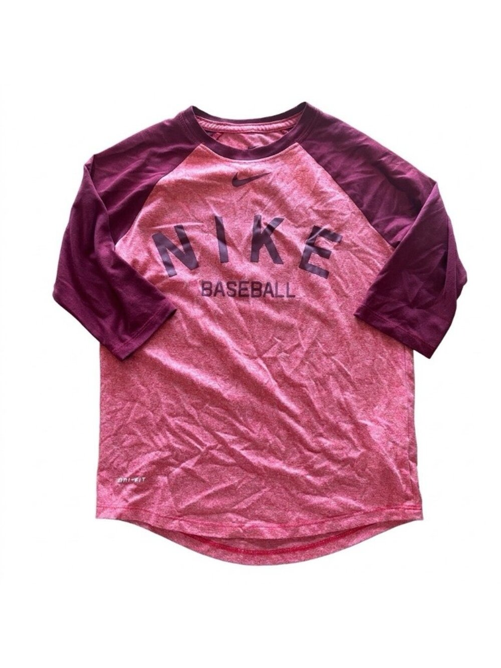 Nike Dri Fit 3/4 Sleeve Baseball T-Shirt Logo Kids Size Small School Sports Play